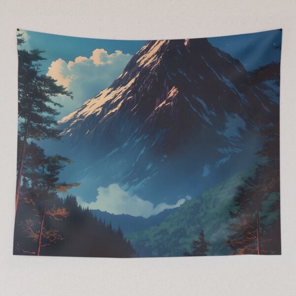 Item preview, Japanese Landscape Cozy Campsite Bonfire Mountain Forest Night designed and sold by mildaclairmo.