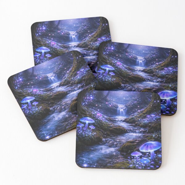 Item preview, Enchanted Forest Waterfall with Glowing Mushrooms designed and sold by Yomere.