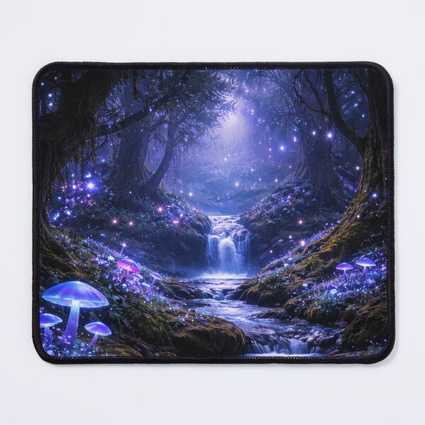 Item preview, Enchanted Forest Waterfall with Glowing Mushrooms designed and sold by Yomere.