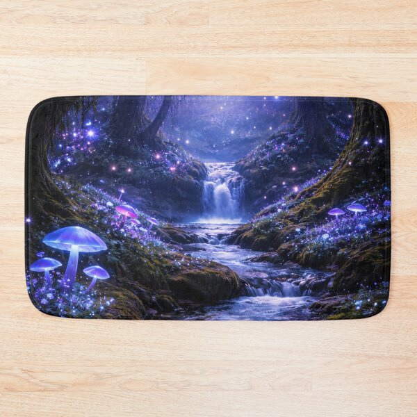Item preview, Enchanted Forest Waterfall with Glowing Mushrooms designed and sold by Yomere.