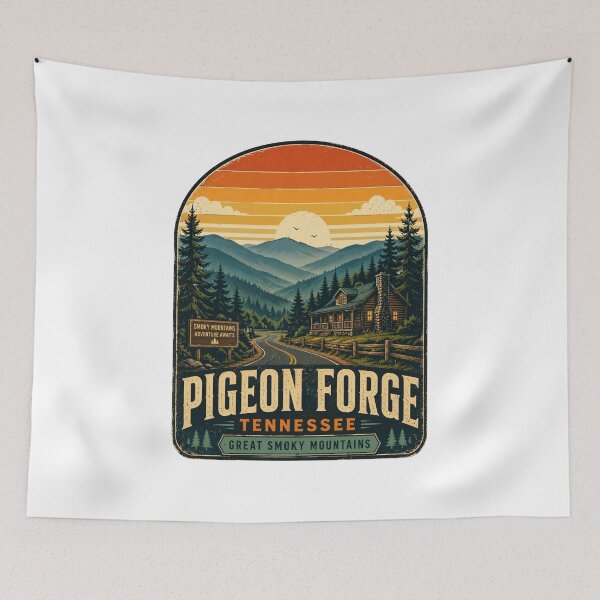 Item preview, Pigeon Forge Tennessee Vintage Retro Sunset Travel Poster | Smoky Mountains Cabin Design designed and sold by Globalcitytees.