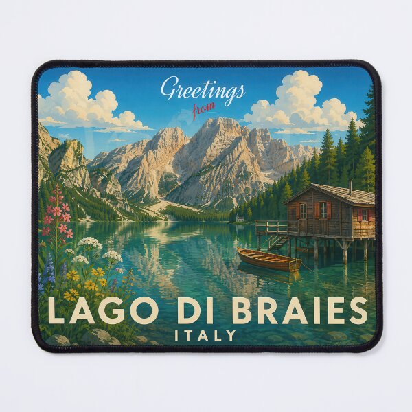 Item preview, Lago di Braies Italy Vintage Lake Travel Poster designed and sold by Earth Celebration Designs.