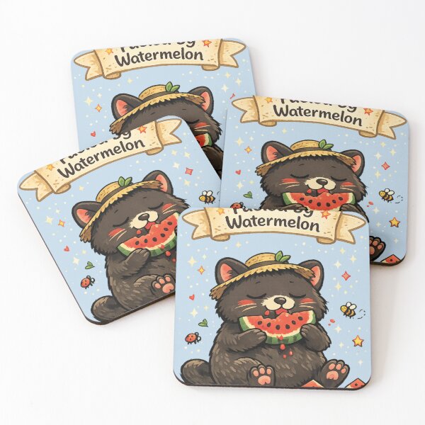 Item preview, Black cat with a sweet tooth for watermelon designed and sold by Tiny-Chaos-Club.