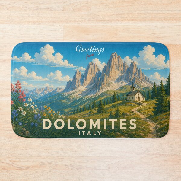 Artikelvorschau, Dolomites Italy Vintage Alpine Travel Poster entworfen und verkauft von Earth Celebration Designs.