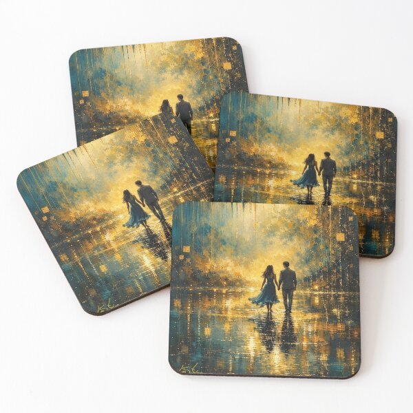 Item preview, Golden Midnight Stroll - Romantic Couple Teal and Gold Painting designed and sold by Joey Santiago.