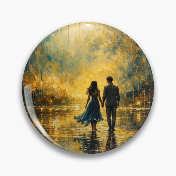 Item preview, Golden Midnight Stroll - Romantic Couple Teal and Gold Painting designed and sold by Joey Santiago.