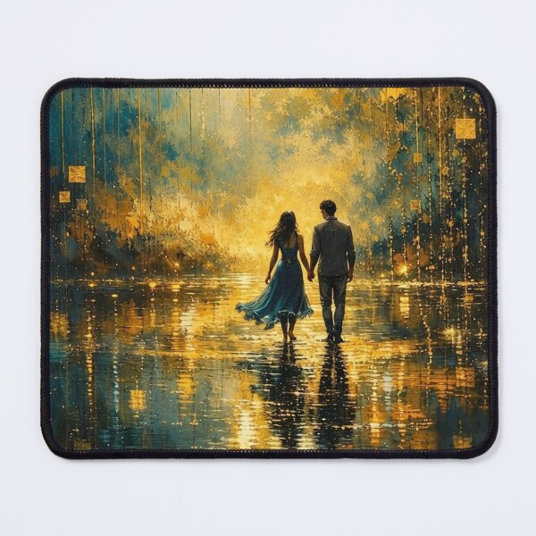 Item preview, Golden Midnight Stroll - Romantic Couple Teal and Gold Painting designed and sold by Joey Santiago.