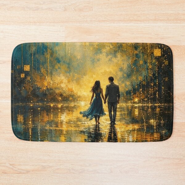 Item preview, Golden Midnight Stroll - Romantic Couple Teal and Gold Painting designed and sold by Joey Santiago.