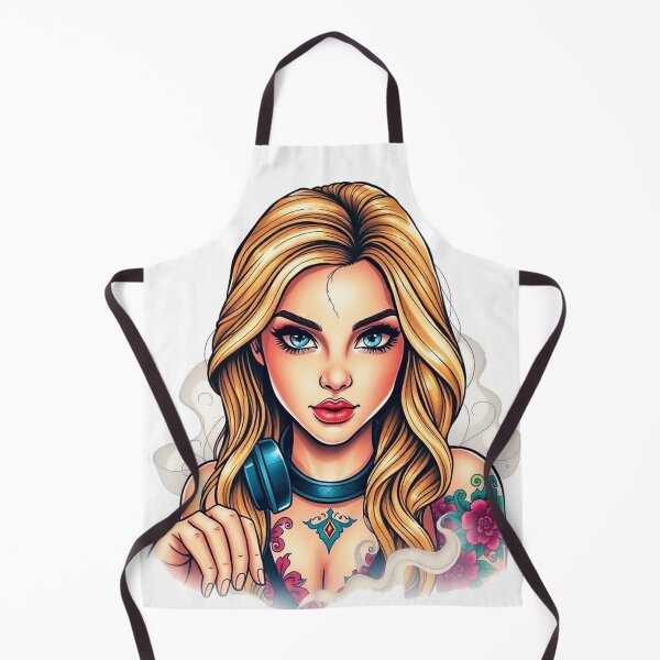 Item preview, Retro Blonde DJ Tattoo Art designed and sold by Fenomena Designs.