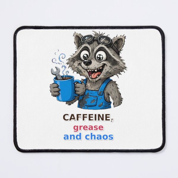Item preview, Funny Mechanic Raccoon Caffeine Grease Chaos designed and sold by Surviving Monday Club.