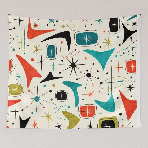 Item preview, 1950s Atomic Starburst VIBRANT - Mid Century Modern Boomerang Fabric designed and sold by PureVintageLove.