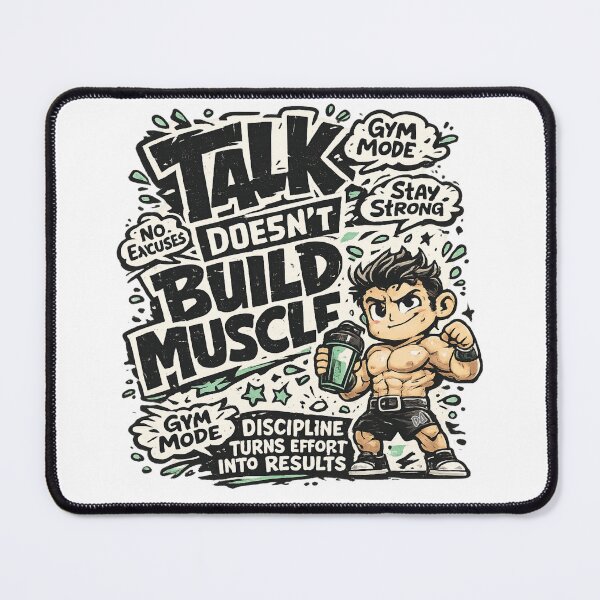 Item preview, Talk Doesn't Build Muscle Gym Mode Bodybuilding Fitness Chibi Motivation Graphic designed and sold by DesignArtist.ia.