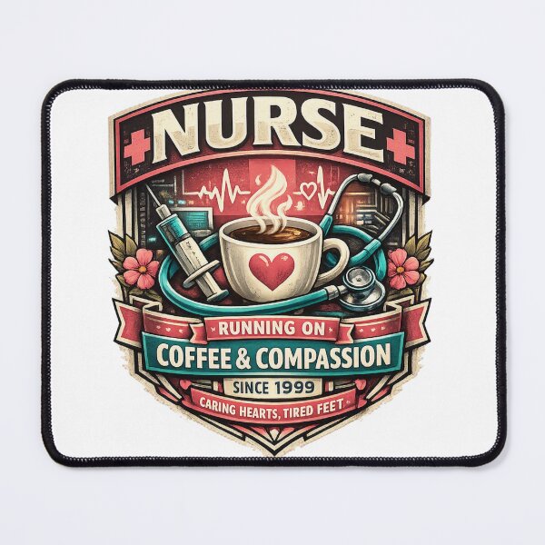 Item preview, Nurse – Running on Coffee and Compassion | Funny Healthcare Badge designed and sold by Shadowframe Studios.