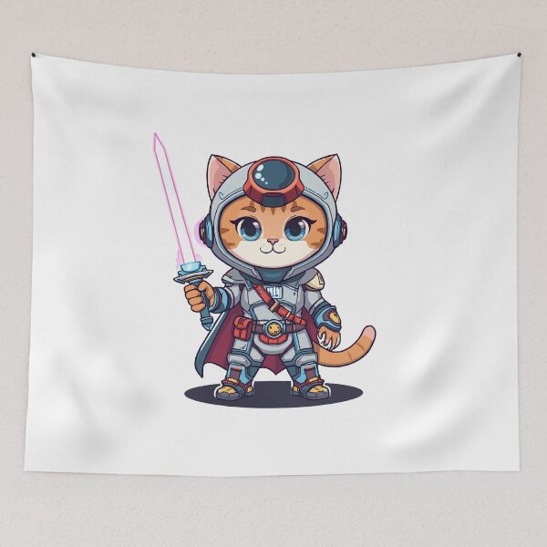 Item preview, Cute Space Cat Knight with Laser Sword | Chibi Sci-Fi Warrior designed and sold by muhammadkhafidh.