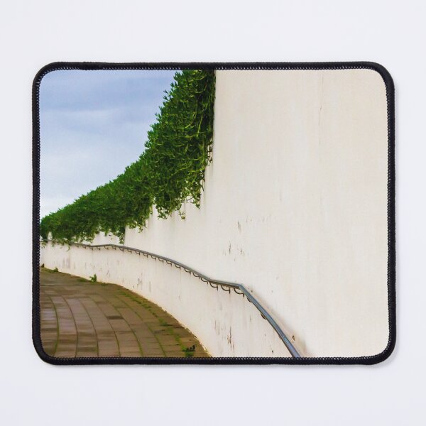 Item preview, Curved Walkway Along White Wall With Ivy and Metal Railing — Minimal Architectural Pathway designed and sold by Nmallia.