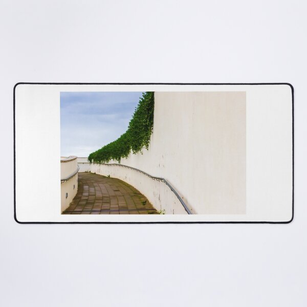 Item preview, Curved Walkway Along White Wall With Ivy and Metal Railing — Minimal Architectural Pathway designed and sold by Nmallia.