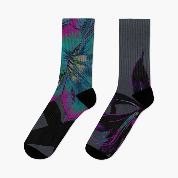 Item preview, Cyberpunk Amaryllis (Petunias) Flower - Dark Neon Japanese Botanical Print designed and sold by PureVintageLove.
