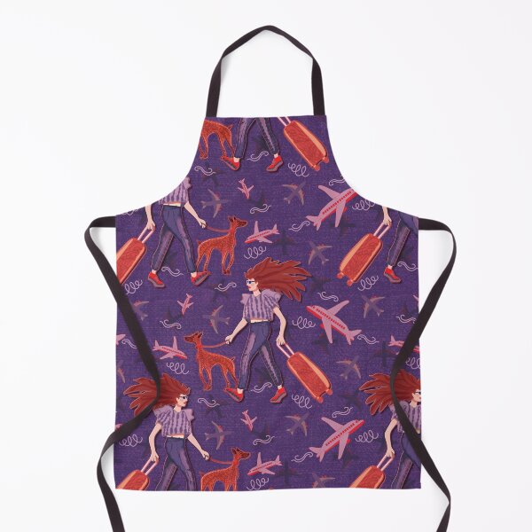 Item preview, Redhead woman with greyhound at the airport, purple jean background designed and sold by WONDERPRINTVALLEY.