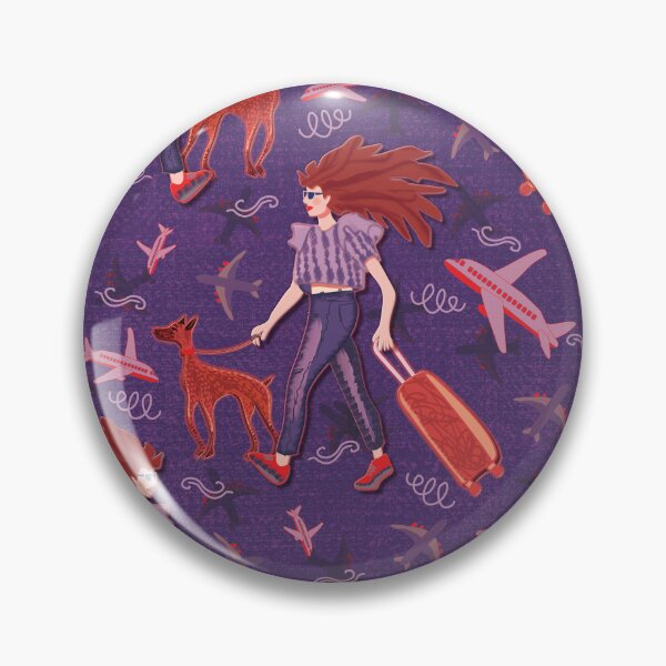 Item preview, Redhead woman with greyhound at the airport, purple jean background designed and sold by WONDERPRINTVALLEY.