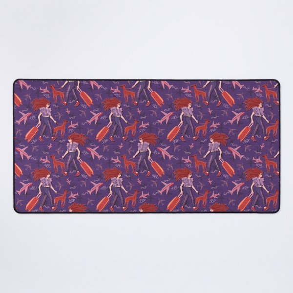 Item preview, Redhead woman with greyhound at the airport, purple jean background designed and sold by WONDERPRINTVALLEY.