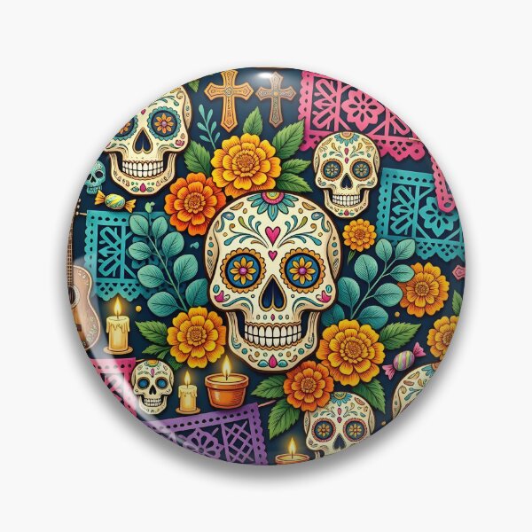 Item preview, Day of the Dead Sugar Skulls Marigold Pattern designed and sold by Sybille-Yates.