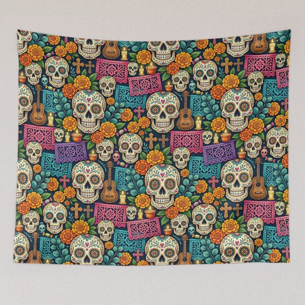 Item preview, Day of the Dead Sugar Skulls Marigold Pattern designed and sold by Sybille-Yates.