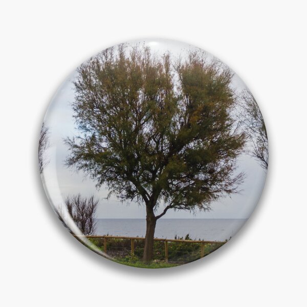 Item preview, Wind-Swept Coastal Trees Along a Green Seaside Path Overlooking Calm Ocean Horizon on Cloudy Day designed and sold by Nmallia.