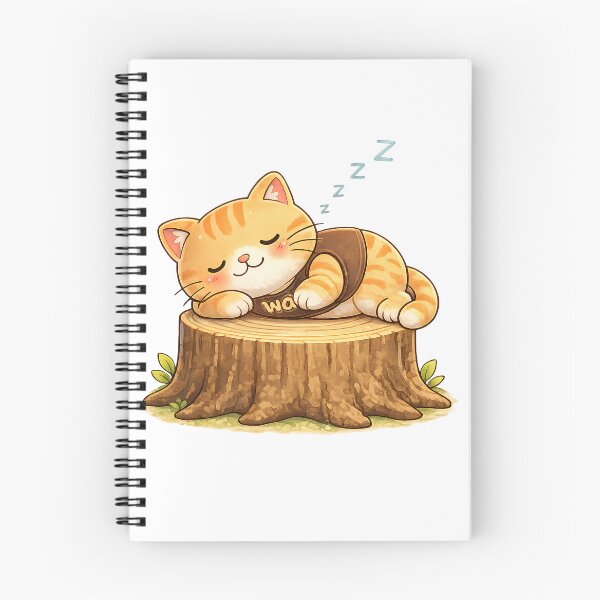 Item preview, Kawaii Orange Cat Sleeping on Tree Stump Cute Animal Design designed and sold by Wawa5656.