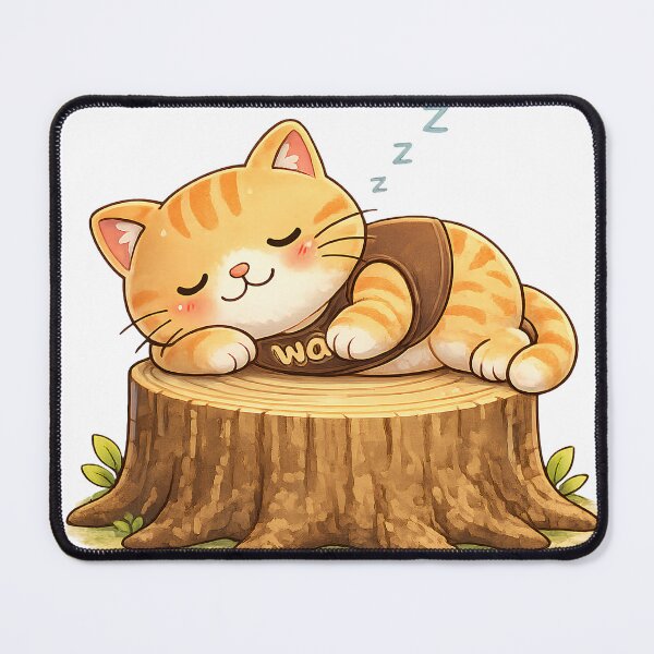Item preview, Kawaii Orange Cat Sleeping on Tree Stump Cute Animal Design designed and sold by Wawa5656.
