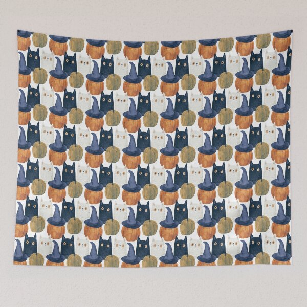 Item preview, Charming Witchy Cats & Fall Harvest Pumpkin Print designed and sold by TJ Art and Camera.