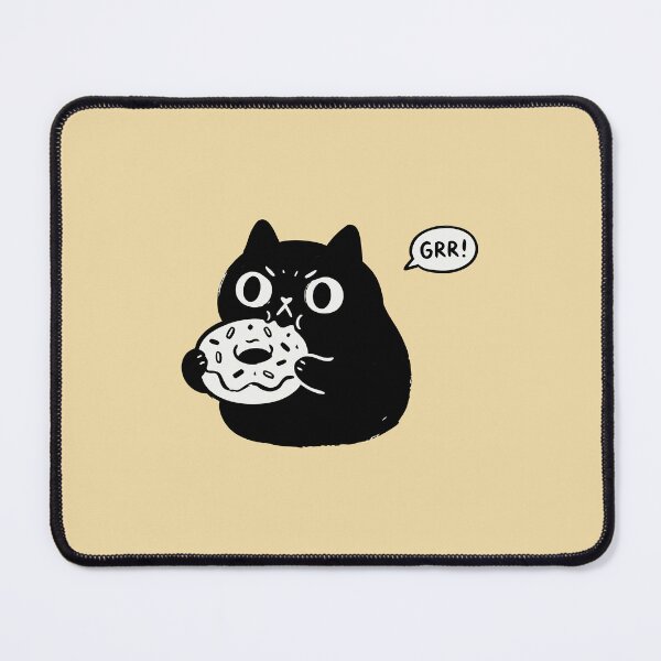 Item preview, "Hangry!" Funny Grumpy Black Cat Eating Donut Kawaii Art designed and sold by Cipher & Soul.