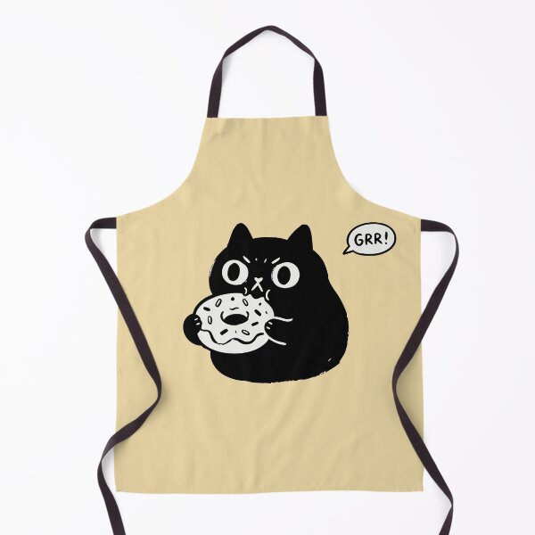 Item preview, "Hangry!" Funny Grumpy Black Cat Eating Donut Kawaii Art designed and sold by Cipher & Soul.