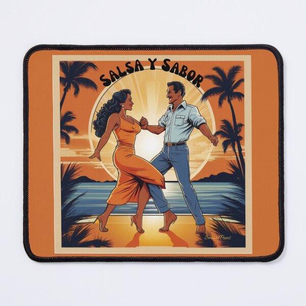 Item preview, Salsa y Sabor – Retro Latino Dance Couple Comic Illustration, Vintage 1970s Tropical Sunset Circle, Hispanic Dancers Apparel Graphic Sticker designed and sold by SmartPuns.