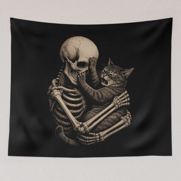 Item preview, Cute cat hugs skeleton design for quirky lovers Halloween designed and sold by rafaeltto.