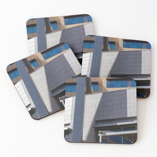 Item preview, Modern Urban Architecture Facade With Blue Windows, Geometric Lines, Light And Shadow Play On Concrete designed and sold by Nmallia.