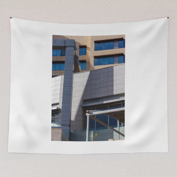 Item preview, Modern Urban Architecture Facade With Blue Windows, Geometric Lines, Light And Shadow Play On Concrete designed and sold by Nmallia.