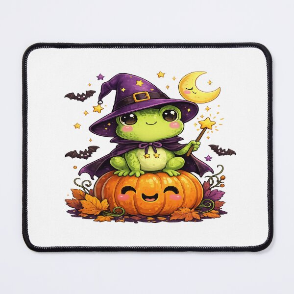 Item preview, Cute Frog Witch Sitting on Pumpkin – Kawaii Halloween Design designed and sold by ALITOPRINCE.