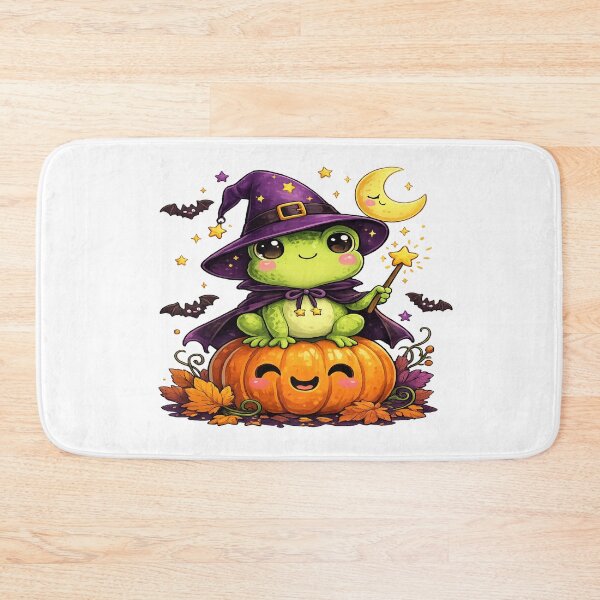 Item preview, Cute Frog Witch Sitting on Pumpkin – Kawaii Halloween Design designed and sold by ALITOPRINCE.