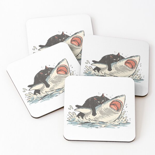 Item preview, Funny Fat Black Cat Riding a Shark designed and sold by Gbriel3.