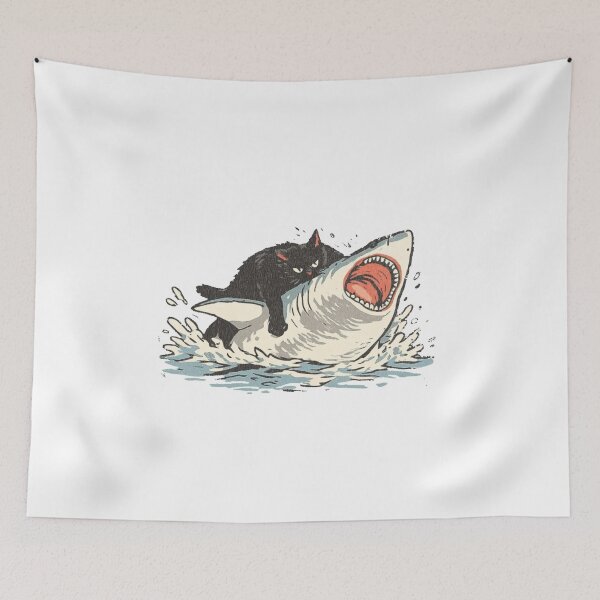 Item preview, Funny Fat Black Cat Riding a Shark designed and sold by Gbriel3.