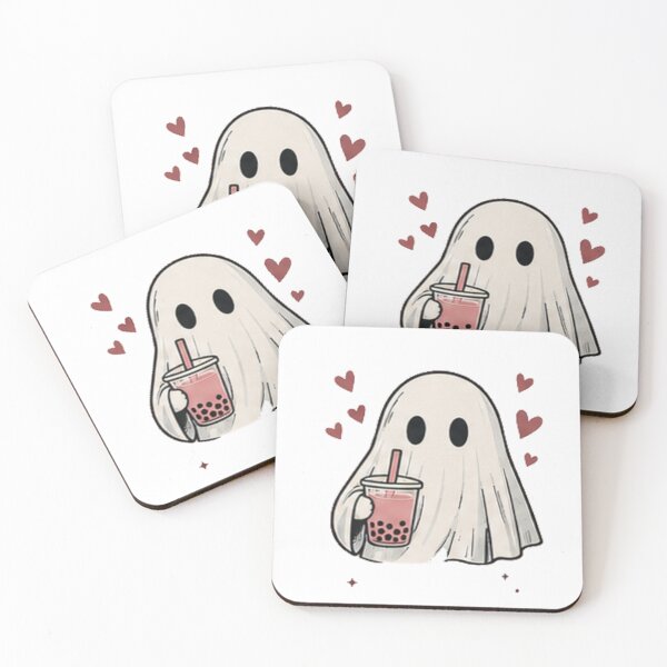 Item preview, Cute Ghost Drinking Boba Milk Tea Hearts Aesthetic designed and sold by Rehnair.