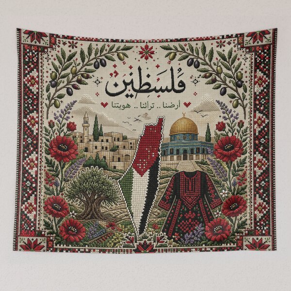 Item preview, Traditional Palestinian Tatreez Pattern | Folk Embroidery Cross Stitch Art designed and sold by BrainCurves.