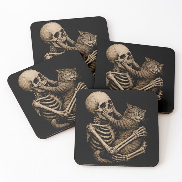 Item preview, Skeleton cuddling a playful cat illustration halloween designed and sold by rafaeltto.