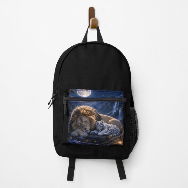 Item preview, Sleeping Lion and White Tiger Cub Under Moonlight Waterfall | Fa designed and sold by ManJiangHong.