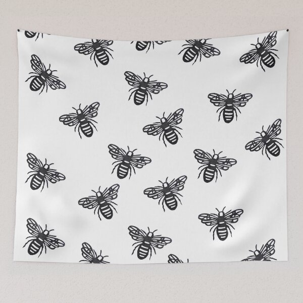 Item preview, Stylized Bees Pattern - Black Ink Insect Drawing designed and sold by BlackNordicLines.