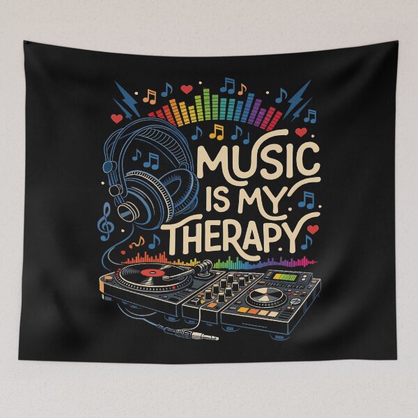 Item preview, Music Is My Therapy Quote, DJ Headphones & Soundwave Graphic for Music Lovers designed and sold by digijob.