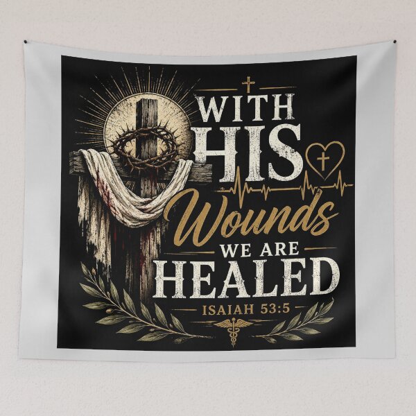 Item preview, Isaiah 53:5,"With his wounds we are healed."Christian Medical Art | Bible Verse for Doctors Nurses | Faith Healthcare Gift designed and sold by Obinne.