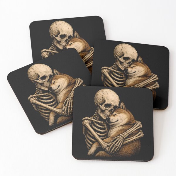Item preview, Skeleton and Shiba Inu Cuddle Illustration Halloween designed and sold by rafaeltto.
