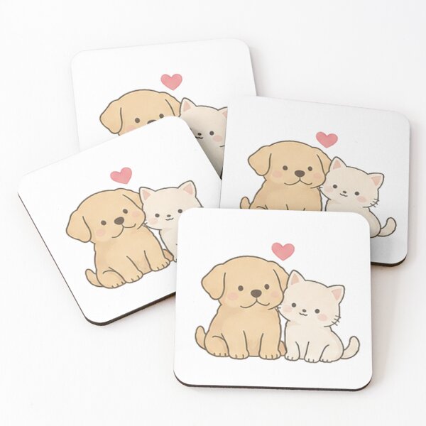 Item preview, Cute Cat and Dog Best Friends Kawaii Puppy Kitten Pink Heart Aesthetic designed and sold by Rehnair.