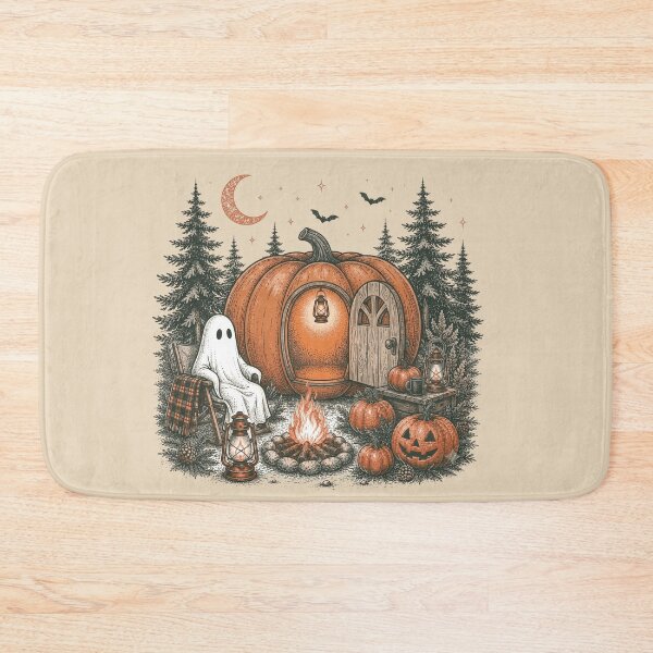 Item preview, Vintage Spooky Camping Pumpkin Cottage Ghost Bonfire designed and sold by BreezifyDesignStudio.